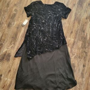 Eva Blue Plus  Black Layered Paisley Gem Evening Dress, New with Tags,